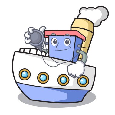 Doktor gemi karakter karikatür tarzı vektör çizim