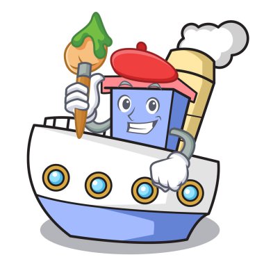 Sanatçı gemi karakter karikatür tarzı vektör çizim