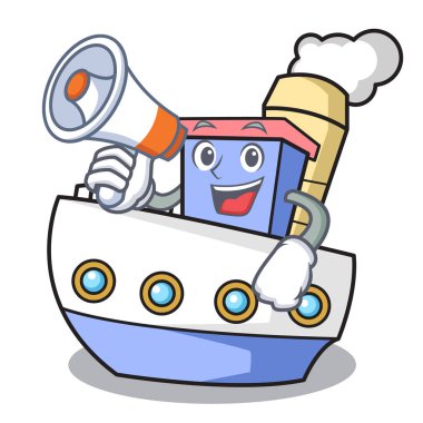 Megafon ile karakter karikatür tarzı vektör çizim gemi