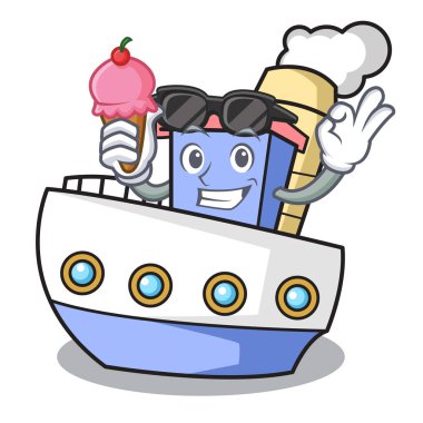 Dondurma ile karakter karikatür tarzı vektör çizim gemi