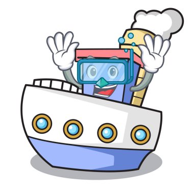 Dalış gemi karakter karikatür tarzı vektör çizim