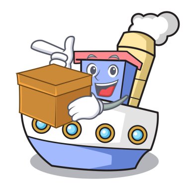 Karakter karikatür tarzı vektör çizim kutusu ile gemi