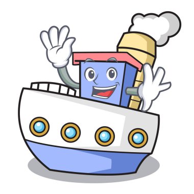Gemi karakter karikatür tarzı vektör çizim sallayarak