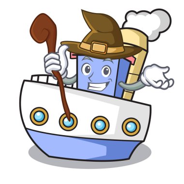 Cadı geminin maskotu karikatür tarzı vektör çizim