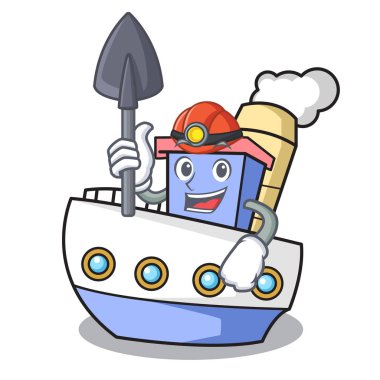 Madenci gemi maskot karikatür tarzı vektör çizim