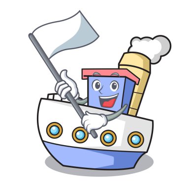Maskot karikatür tarzı vektör çizim bayrağı ile gemi
