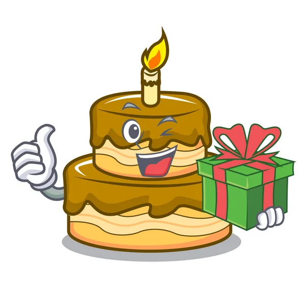 Hediye Doğum günü pasta maskot karikatür vektör çizim ile