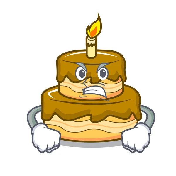 Angry Birthday Cake Mascot Cartoon Vector Illustration — Stock Vector