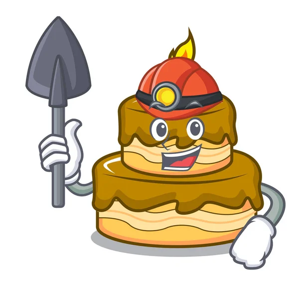 Madenci Doğum günü pasta maskot karikatür vektör çizim