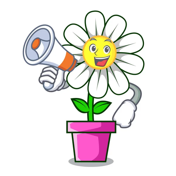 Megafon Százszorszép Virág Karakter Cartoon Vektoros Illusztráció — Stock Vector