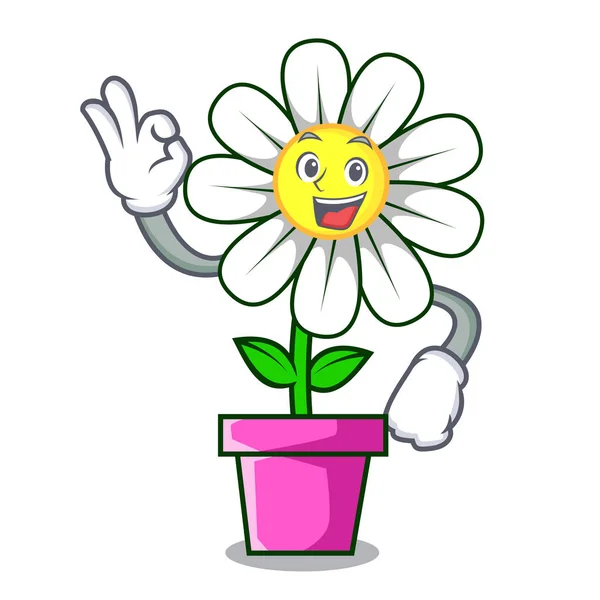 Okay Daisy Flower Character Cartoon Vector Illustration — Stock Vector