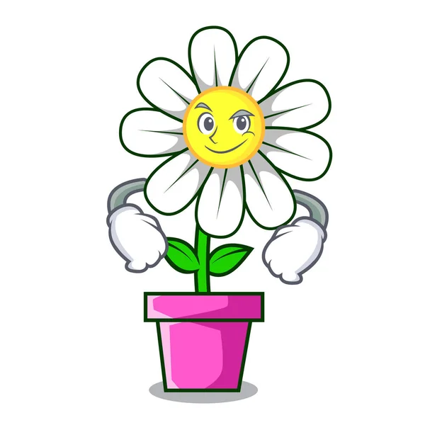 Grijnzende Daisy Bloem Karakter Cartoon Vectorillustratie — Stockvector