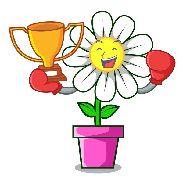 Boks şampiyonu papatya çiçek maskot karikatür vektör çizim