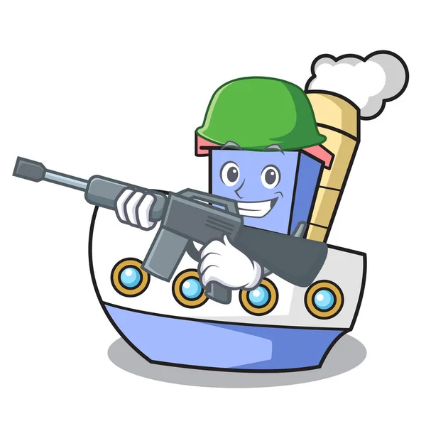 Armee Schiff Charakter Cartoon Stil Vektor Illustration — Stockvektor