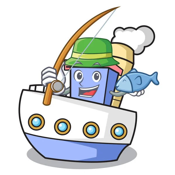 Balık tutma geminin maskotu karikatür tarzı vektör çizim