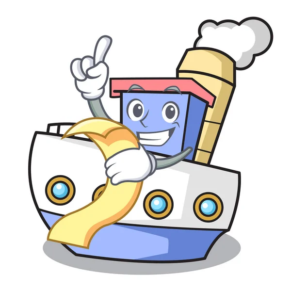 Maskot karikatür tarzı vektör çizim menüsü ile gemi