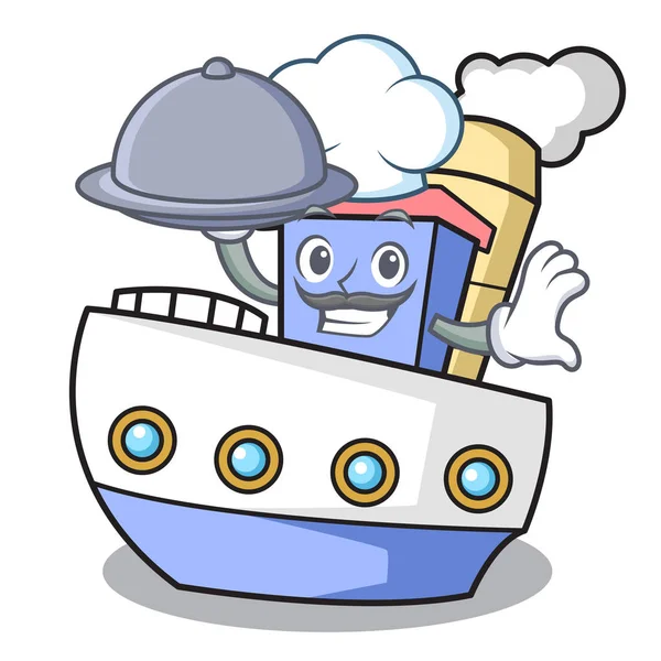 Şef gıda ile gemi maskot karikatür tarzı vektör çizim