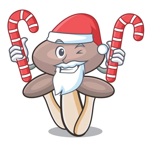 Santa con miel de caramelo agárica mascota de setas de dibujos animados — Vector de stock