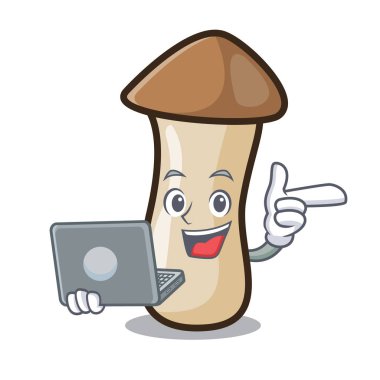 Dizüstü kavak erynggi mantar karakter karikatür ile