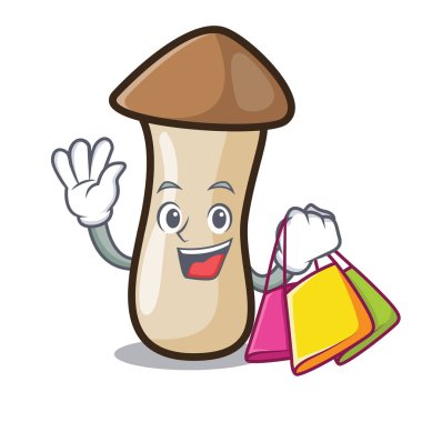 Kavak erynggi mantar karakter karikatür alışveriş