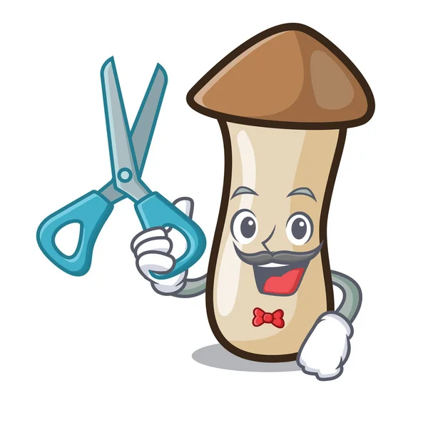 Peluquero pleurotus erynggi personaje de la seta de dibujos animados — Vector de stock