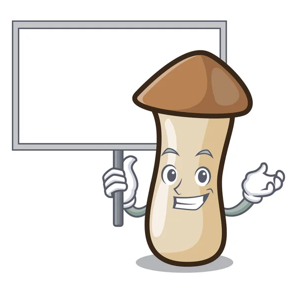 Bawa papan pleurotus erynggi karakter jamur kartun - Stok Vektor