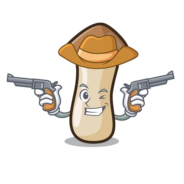 Cowboy pleurotus erynggi mushroom character cartoon — Stock Vector