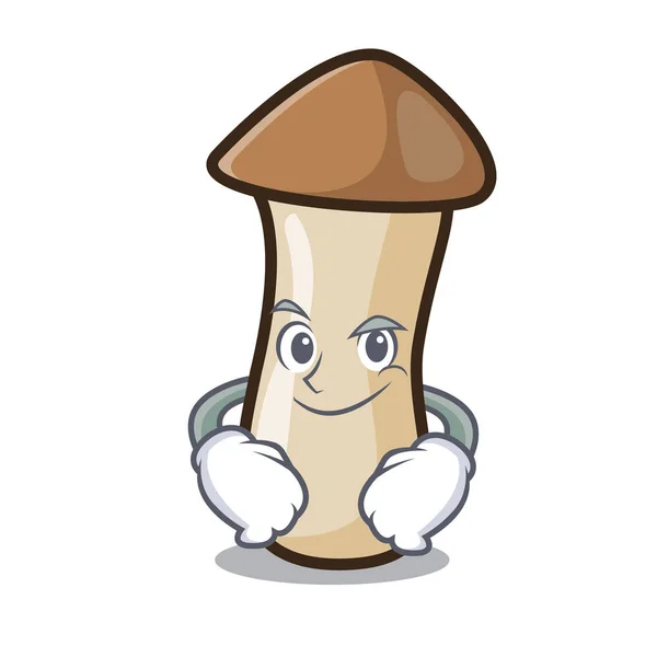 Smirking pleurotus erynggi personaje de la seta de dibujos animados — Vector de stock