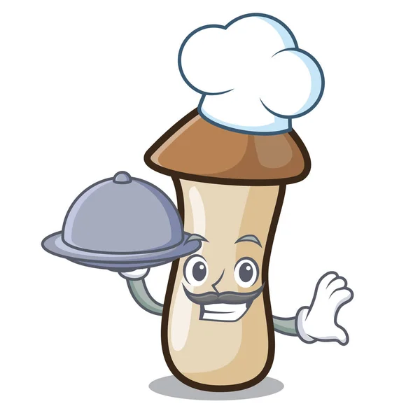 Com suco pleurotus erynggi cogumelo mascote desenhos animados —  Vetores de Stock