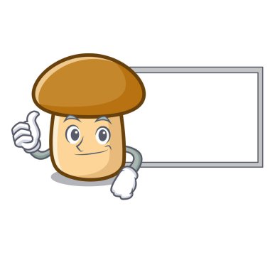 Başparmak yukarıya kurulu porcini mantar karakter karikatür ile