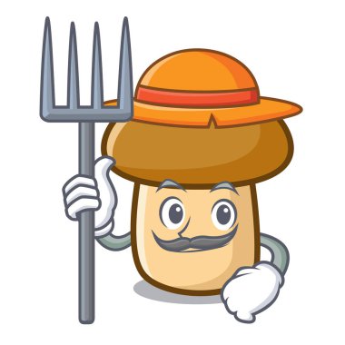 Çiftçi porcini mantar karakter karikatür