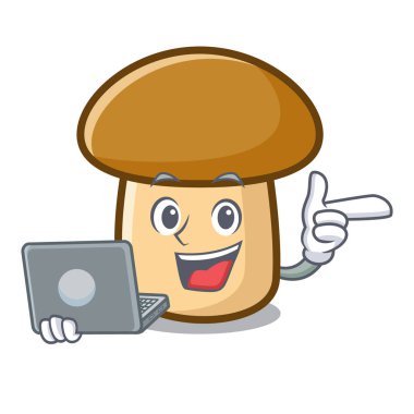 Dizüstü porcini mantar karakter karikatür ile
