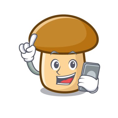 Telefon porcini mantar karakter karikatür ile