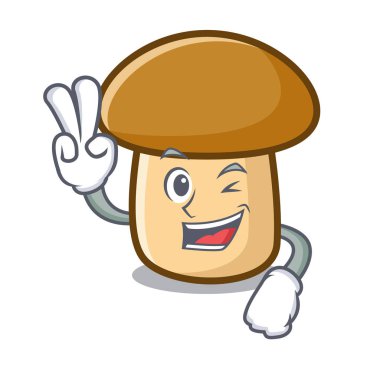 İki parmak porcini mantar karakter karikatür