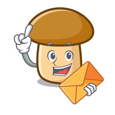 Zarf porcini mantar karakter karikatür ile