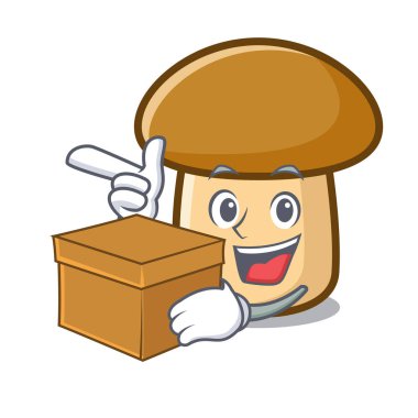 Kutusu porcini mantar karakter karikatür ile