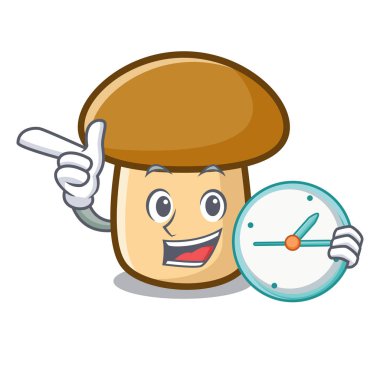 Saat porcini mantar karakter karikatür ile