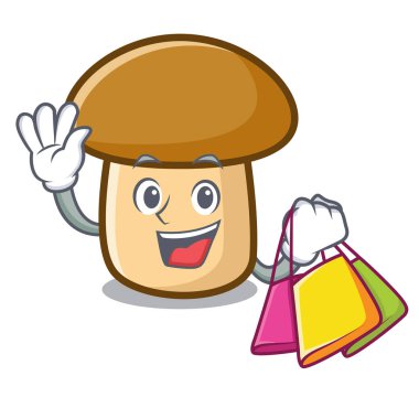 Porcini mantar karakter karikatür alışveriş