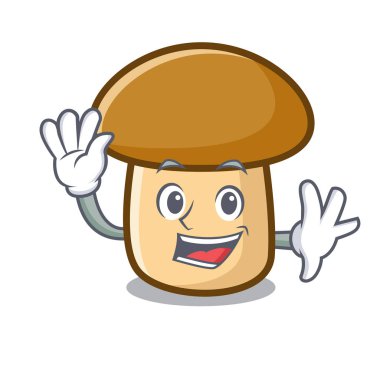 Porcini mantar karakter karikatür sallayarak