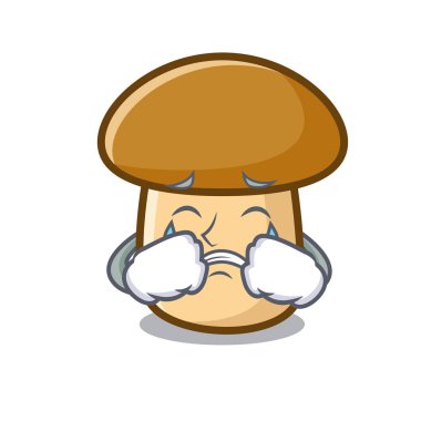 Porcini mantar maskot karikatür ağlıyor