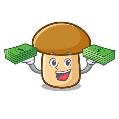 Para çantası porcini mantar maskot karikatür ile