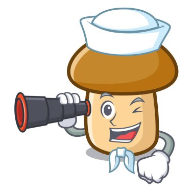 Denizci dürbün porcini mantar maskot karikatür ile