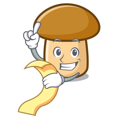 Menü porcini mantar maskot karikatür ile