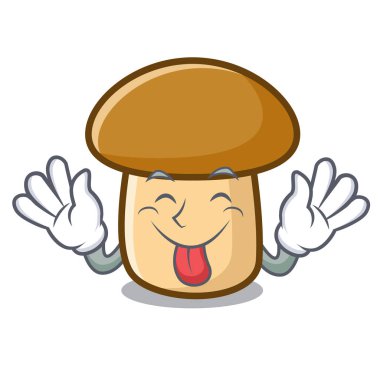Porcini mantar maskot karikatür dil
