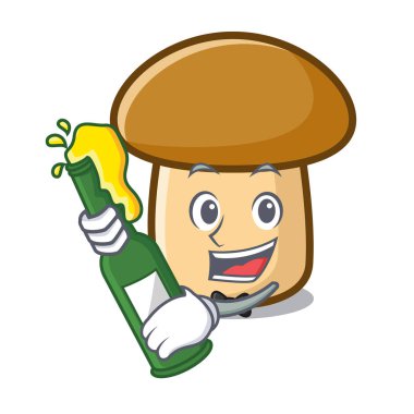 Bira porcini mantar maskot karikatür ile