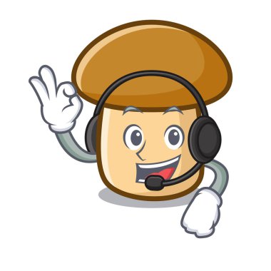 Kulaklık porcini mantar maskot karikatür ile