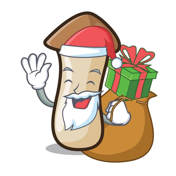 Santa con regalo pleurotus erynggi fungo mascotte cartone animato — Vettoriale Stock