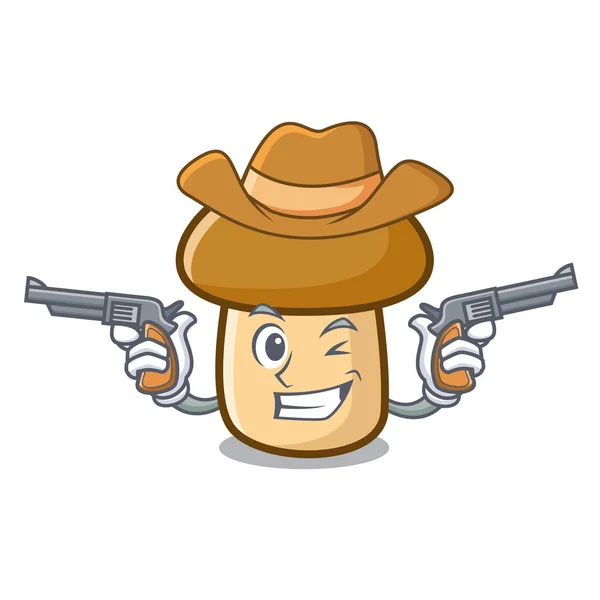 Cowboy porcini mushroom character cartoon — Stock Vector