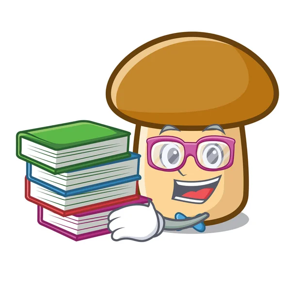 Öğrenci kitap porcini mantar maskot karikatür ile