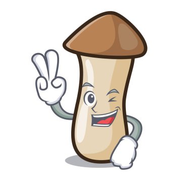 Kavak erynggi mantar karakter karikatür vektör çizim iki parmak